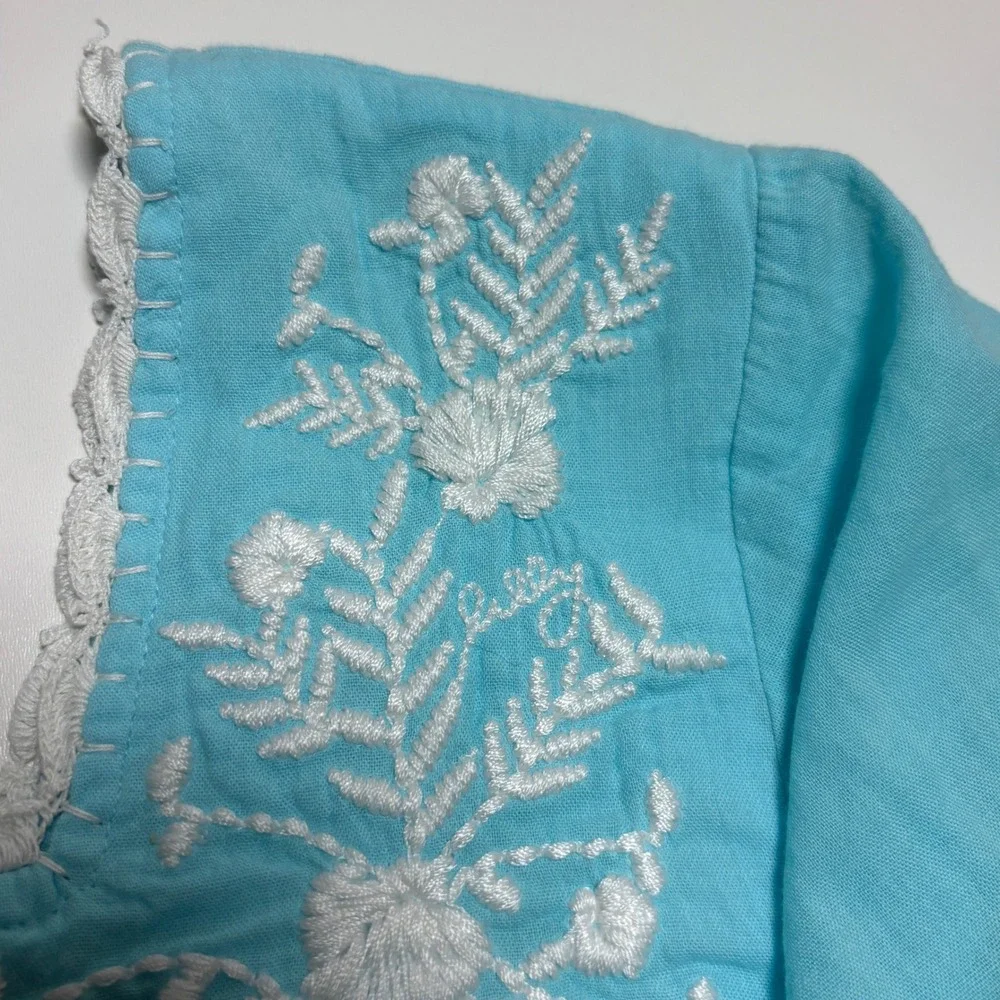 Lilly Pulitzer Tamryn Top Blue Ibiza Women's L Embroidered Cotton Blouse New - Picture 5 of 9